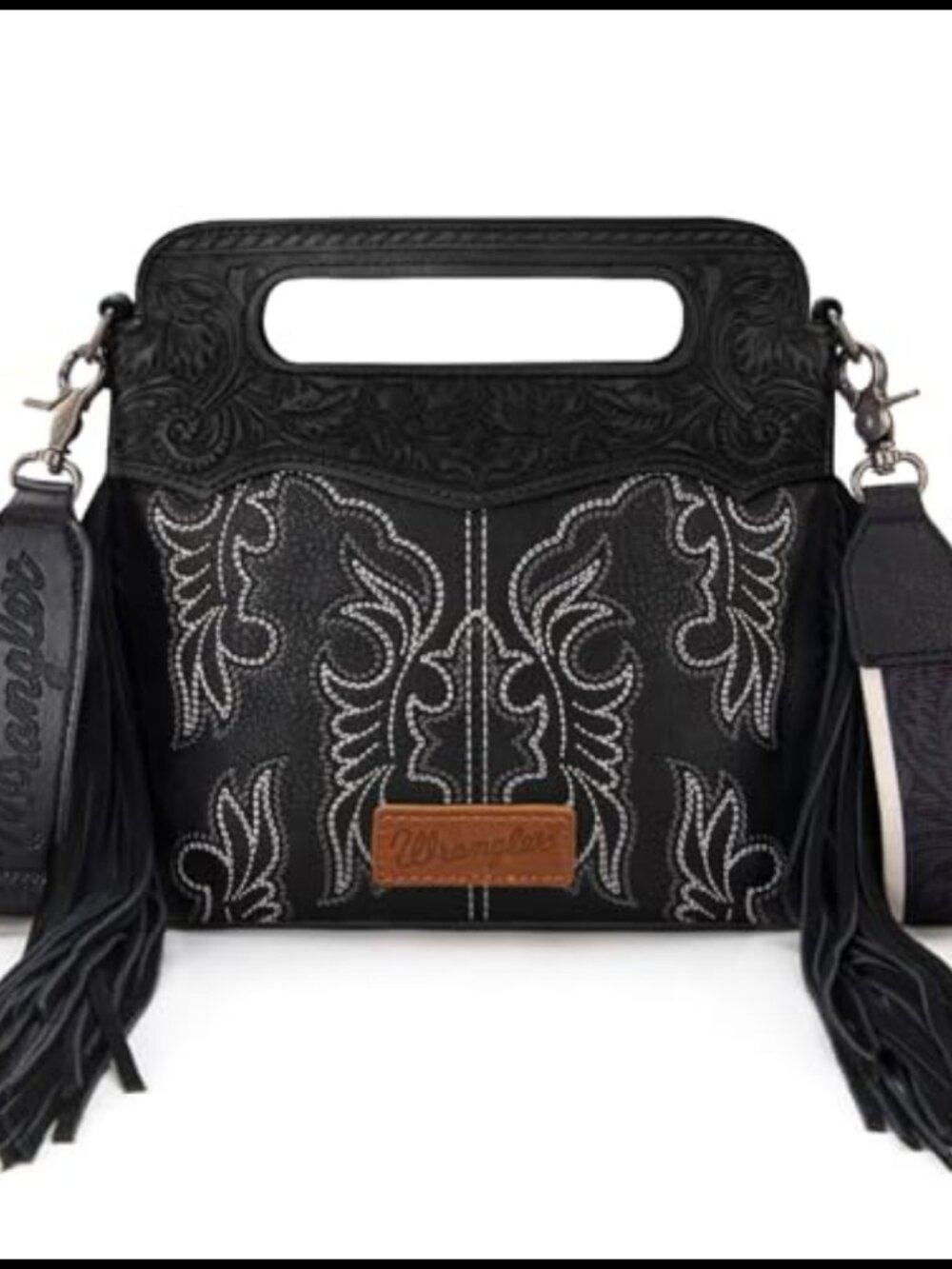 Western Crossbody Bag Top Handle Embossed Fringe Purse